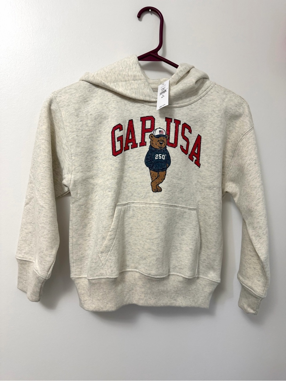 GAP Kids Cream Hoodie with Bear Logo and Red Lettering